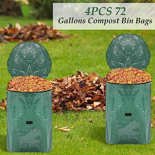 Berlune 4 Pack 72 Gallon Reusable Yard Waste Bag Garden Lawn Leaf Bag Heavy Duty Large Compost Bin with Lid and Handles for Outdoor Debris Trash Leaves Grass Clippings - size: 1 Count (Pack of 4)