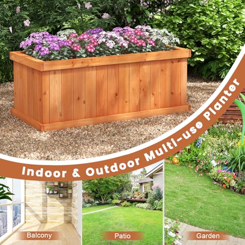 S AFSTAR Raised Garden Bed, 31” X 14” X 12” Fir Wood Rectangle Planter Box W/4 Drainage Holes & Detachable Base Plate, Raised Bed Planter Kit Box, Indoor & Outdoor Container for Patio Backyard - size: 31” x 14” x 12”