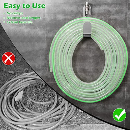 Garden Hose Hanger, Stainless Steel Wall Mount Water Hose Holder, Hanging Hose Storage Rack Hose Stand for Garden Hose, Ropes, Outside Yard (2 Pack, Silver) - color: Silver(2 pack)