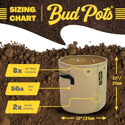 BudTrainer BudPots Grow Bags for Low Stress Training, 5 Gallon, 5-Pack, Tan - size: 5 Gallon