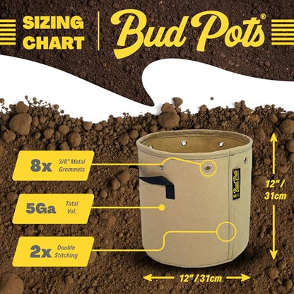 BudTrainer BudPots Grow Bags for Low Stress Training, 5 Gallon, 5-Pack, Tan - size: 5 Gallon
