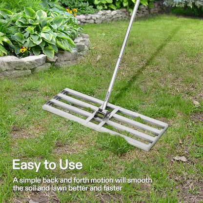 VIVOSUN 30" Lawn Leveling Rake, 30" x 10" x 78" Heavy-Duty Stainless Steel Lawn Leveler with 7FT Adjuatble Long Handle for High Effect, Metal Levelawn for Smooth Soil, Rustproof Rakes for Garden Yard - style: 30" x 10" Leveling Rake