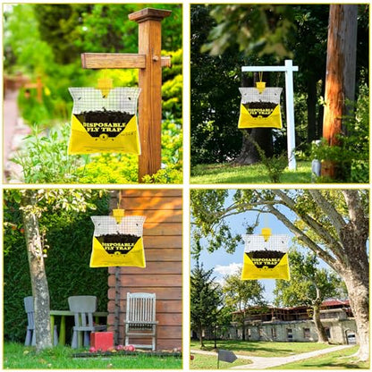 12 Pack Outdoor Fly Trap Bags Hanging - 12 * 30g Bait, Durable, Effective - size: 12 Pack