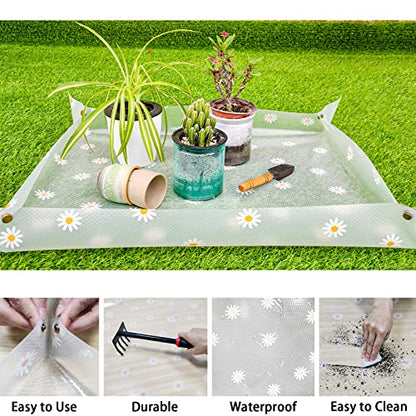 Azureblue 2 Pack Repotting Mat for Indoor Plants Waterproof Clear Potting Mat Foldable Plant Potting Repotting Tray Portable Gardening Tray for Indoor Potting Soil, House Plants Orchid,Succulents M