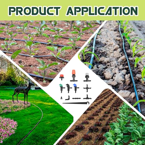 Anxingo 190Pcs Drip Irrigation for 1/4 Inch Drip Irrigation Tubing, Barbed Connectors, Irrigation Drip Line Connectors with Spray Micro Drip Barbed Hose End Plug