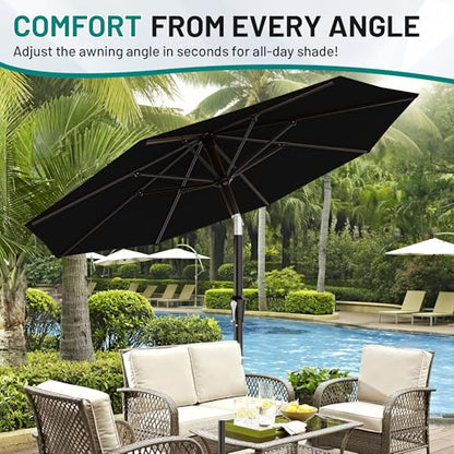 AreShark 9FT Outdoor Patio Umbrella with Tilt and Crank, Black - color: Black, size: 9ft