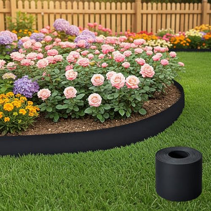 Plastic Garden Landscape Edging, 40ft Long × 5in High, Flexible PP Black Lawn Edging for Garden Borders