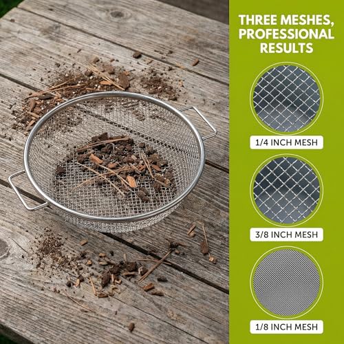 304 Stainless Steel Soil Sifter for 5 Gallon Bucket 3/8" Mesh Garden Sieve - size: 3/8 in (2 Mesh)