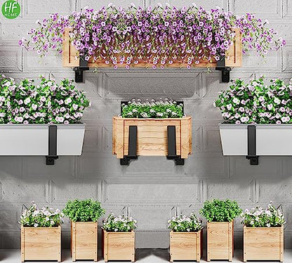 HFHOME 2 PCS Adjustable Planter Box Brackets (6 to 12.5 in), Universal Window Box Brackets, Heavy Duty Metal Flower Box Wall Mounting Hooks for Balcony, Fences, Patio, and Garden - Black - size: Set of 2 - Black