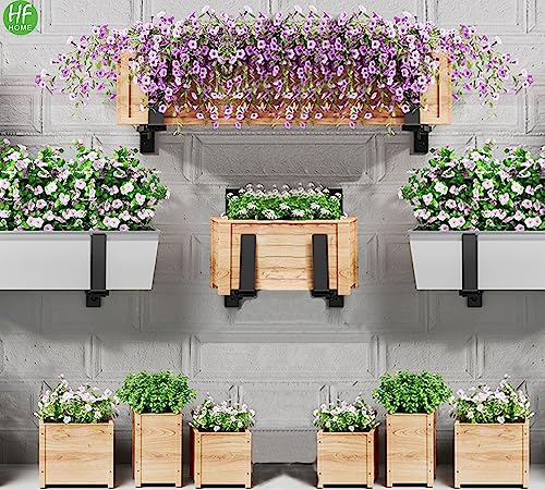 HFHOME 4 PCS Adjustable Planter Box Brackets (6 to 12.5 in), Universal Window Box Brackets, Heavy Duty Metal Flower Box Wall Mounting Hooks for Balcony, Fences, Patio, and Garden - Black - size: Set of 4 - Black