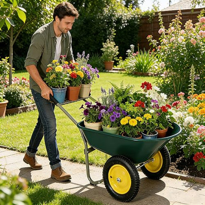 Dual-Wheel Wheelbarrow, 4.5 Cu Ft, 13" Pneumatic Tires - color: 4.5cbf|dark Green