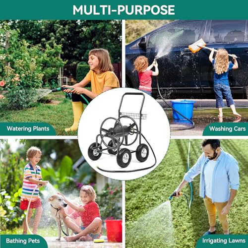Garden Water Hose Reel Cart - 250 ft. Capacity, 10" Pneumatic Tires, Powder-Coated Steel Frame for Tangle-Free Garden Hose Storage - color: Gray