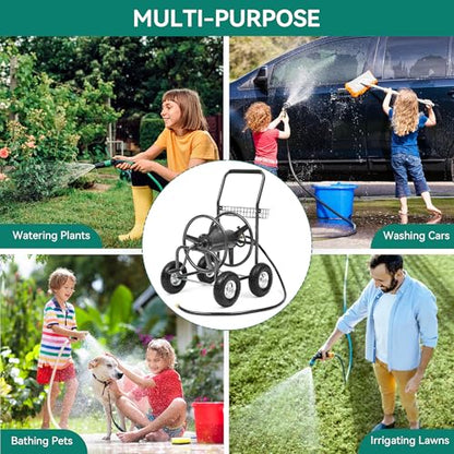 Garden Water Hose Reel Cart - 250 ft. Capacity, 10" Pneumatic Tires, Powder-Coated Steel Frame for Tangle-Free Garden Hose Storage - color: Gray