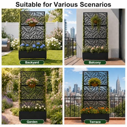 Metal Planter Box with Privacy Screen Trellis & Wheels, 73"x35"x15.6"