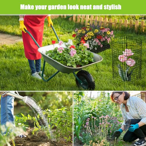 30 Packs Plant Protectors from Animals, 12'' x 12'' Wire Plant Cages for Outdoor Plants, Modular Garden Mesh Covers with Ground Stakes and Nylon Ties for Vegetables, Flowers, Seedlings, Rabbits