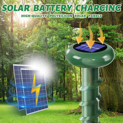 Solar Powered Ultrasonic Mole Repellent,Outdoor Animal Repellent Effective Get Rid of Snake Skunk Vole Groundhog Chipmunk Squirrel,Yard Garden Spiral IP 65 Waterproof Sonic Spikes（6 Pack）