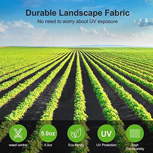 Jevrench 5 oz Heavy Duty Weed Barrier Landscape Fabric, 1.3 x 50 ft - size: 5oz - 1.3ft x 50ft
