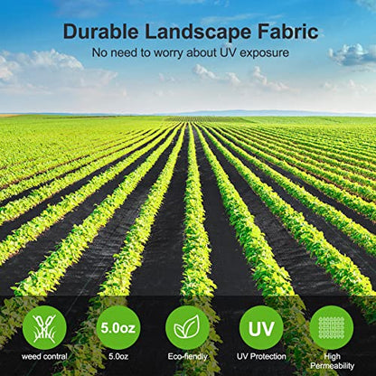 Jevrench 5 oz Heavy Duty Weed Barrier Landscape Fabric, 1.3 x 50 ft - size: 5oz - 1.3ft x 50ft