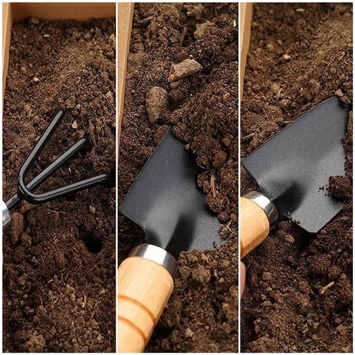 6Pcs Mini Gardening Tool Set, Shovel, Spade, Rake Kit with Ergonomic Wooden Handles, Ideal for Planting, Weeding, Cultivating, Gardening Plant Tool for Cactus Herbs Indoor Miniature Plants (2 Sets)