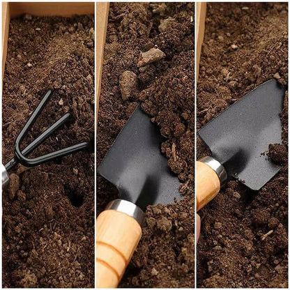 6Pcs Mini Gardening Tool Set, Shovel, Spade, Rake Kit with Ergonomic Wooden Handles, Ideal for Planting, Weeding, Cultivating, Gardening Plant Tool for Cactus Herbs Indoor Miniature Plants (2 Sets)