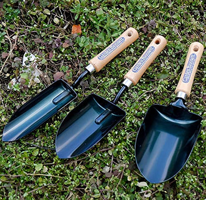Garden Helper Soil Scoop Garden Tool, Large Loose Soil Scooper Tool for Transplanting and Gardening, Heavy Duty Japanese Steel Balde, Wood Handle, Made in Japan - style: Soil Scoop