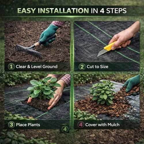 Heavy Duty Weed Barrier Landscape Fabric, Woven Geotextile Ground Cover - Premium Weed Control Mat for Garden Beds, Driveways & Landscaping(1.3ft x 50ft) - size: 1.3ft x 50ft