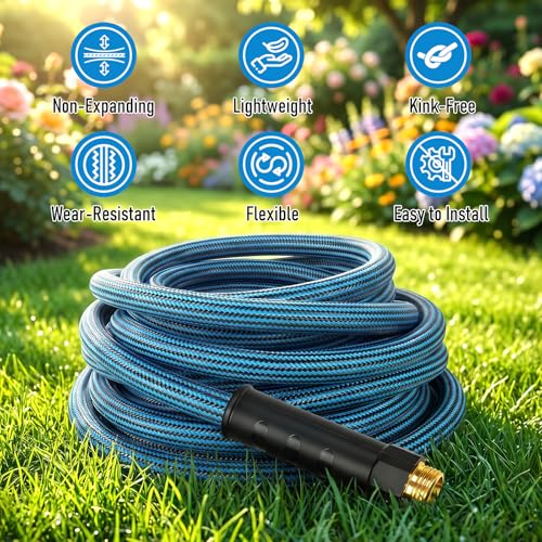 Garden Hose 25 ft, Non-Expanding Lightweight Kink-Free Flexible Water Hose - color: Black+Blue, size: 25ft