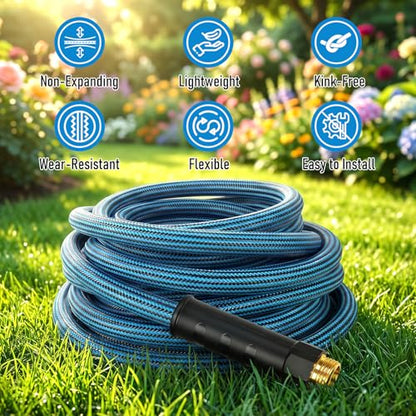 Garden Hose 100 ft, Non-Expanding Lightweight Kink-Free Flexible Water Hose - color: Black+Blue, size: 100ft
