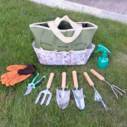 BlingKingdom 9-Piece Garden Tools Set, Stainless Steel Gardening Hand Tool Kit with Tote Bag Easy Storage Perfect Gardening Gifts for Beginners, Women and Men