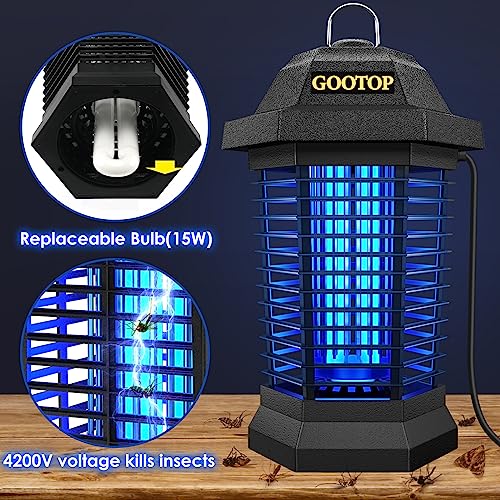 GOOTOP Bug Zapper Outdoor, Mosquito Zapper, 4200V 3 Prong Plug in Electric Fly Zapper, Mosquito Killer, Fly Traps, Flying Insects Zapper Indoor Outdoor, ABS Plastic Outer (Black) - color: BLACK