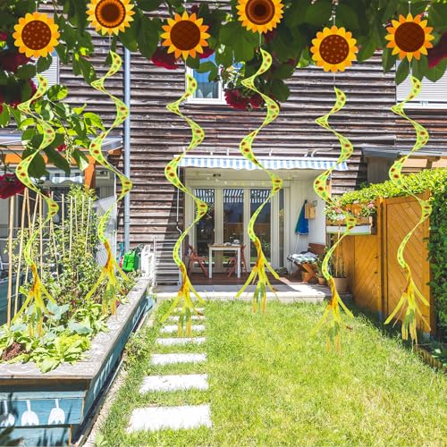 Beeveer 4 Pcs 57'' Sunflower Windsocks Summer Wind Socks for Outdoor Hanging Nylon Fabric Sunflower Leaf Spinners Leaf Streamers for Summer Decorations Windmill to Scare Birds Away - style: Sunflower