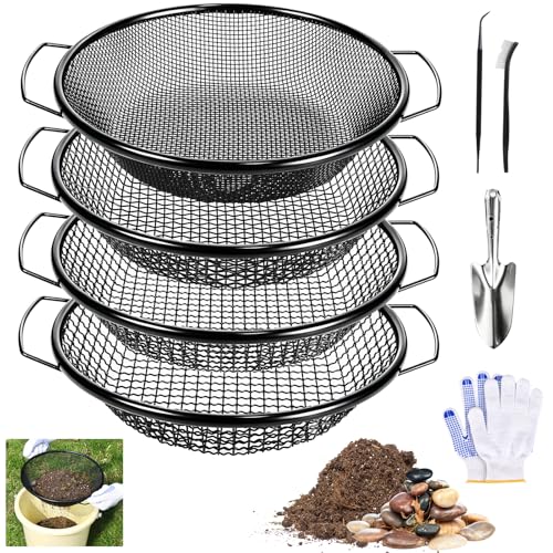 WLLEYAY 4PCS Soil Sifter for Gardening with Handle 1/4in,1/8in,5/16in,3/8in