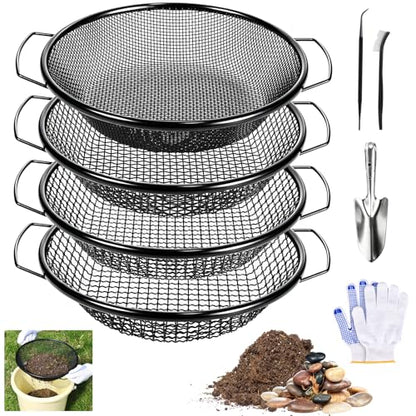 WLLEYAY 4PCS Soil Sifter for Gardening with Handle 1/4in,1/8in,5/16in,3/8in