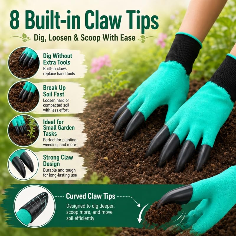 1Pair Gardening Gloves with Claws, Latex Anti Prick Protection, for Digging Soil, Planting Vegetables and Flowers, Forestry