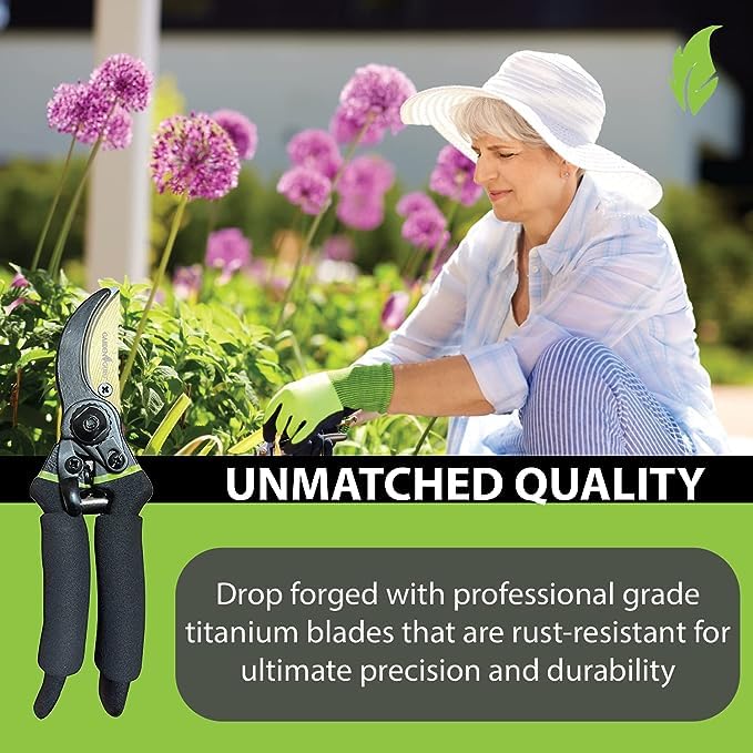 Garden Guru Soft Grip Garden Pruning Shears Scissors Clippers - Hardened Titanium Blades - Comfort Grips – Heavy Duty Bypass Hand Pruners Branch Cutters - for Gardening Trimming Bushes Flowers Plants - size: 1 Pack, style: Soft Grip Titanium Bypass