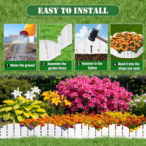 White Garden Edging Flexible Landscape Border with Anchoring Spikes for Lawn Flower Bed Outdoor Decor (30)
