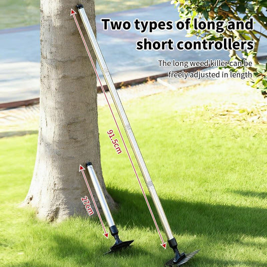 Double-Sided Garden Hoe & Weeding Rake, Multipurpose Weed Puller Tool with Long Handle, Hand Weeder for Lawn, Patio and Flower Bed – Root Remover, Dandelion Digger - color: Short