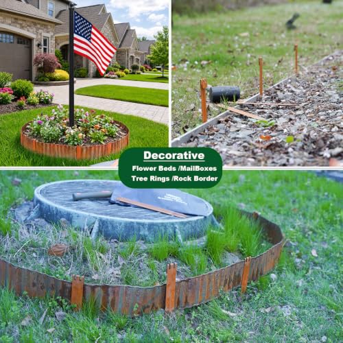 6PCS Brown 10in Metal Landscape Edging Border Stakes, Rustic Heavy Duty Edging Stakes for Mailbox Flower Bed & Flag Pole Garden Edging - color: Brown-6PCS