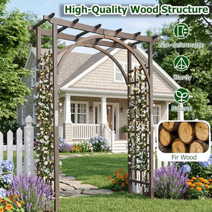Giantex 85" Wooden Garden Arch Trellis, Wood Flat Top Garden Arbor - color: Dark Brown, size: 63"W x 85"H