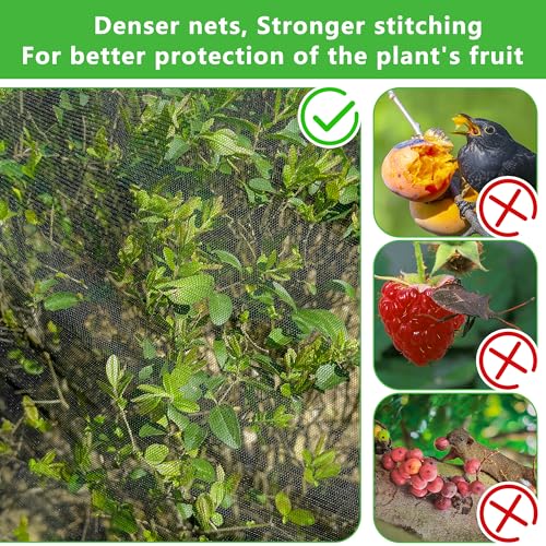 5.3 x 5.3 Ft Black Large Fruit Tree Netting with Zipper and Drawstring, Breathable Mesh Garden Bird Netting Plant Cover, Insect Bird Barrier Net Mesh for Protect Fruits Plants from Squirrel Bugs - size: 5.3 x 5.3 Ft