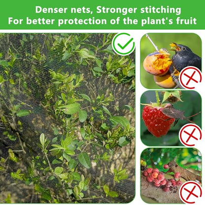 5.3 x 5.3 Ft Black Large Fruit Tree Netting with Zipper and Drawstring, Breathable Mesh Garden Bird Netting Plant Cover, Insect Bird Barrier Net Mesh for Protect Fruits Plants from Squirrel Bugs - size: 5.3 x 5.3 Ft