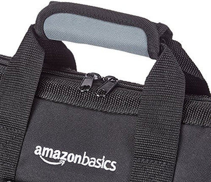 Amazon Basics Durable Wear-Resistant Tool Storage Bag with Adjustable Shoulder Strap, Portable Tool Organizer, 16 Pockets, 12 in, Black & Gray - size: Small Standard Bag