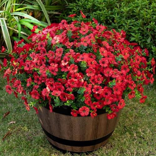 20 Bundles Artificial Flowers for Outdoor, Fake Plants Spring Decor,Red - color: Red