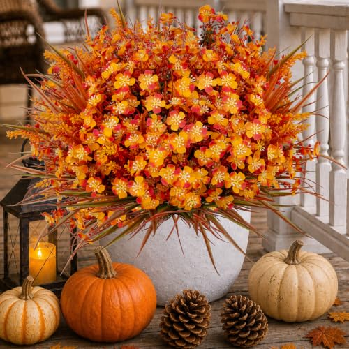 AXYLEX Artificial Fall Flowers Outdoor Fake Mums - color: Orangegreen