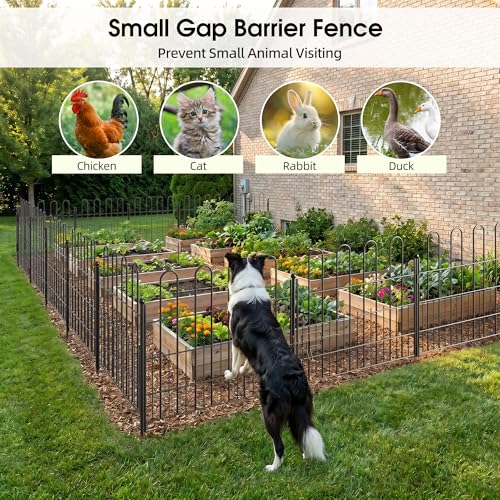 Bepatio Garden Fence with Gate, 5 Panels 24in x 10ft Metal Animal Barrier - size: 5 Panels 24in(H)x10ft(L)-With Gate