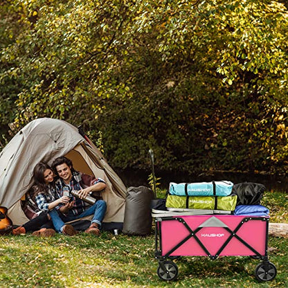 HAUSHOF Collapsible Outdoor Utility Wagon, 176 lb Load Capacity, Pink - color: Pink