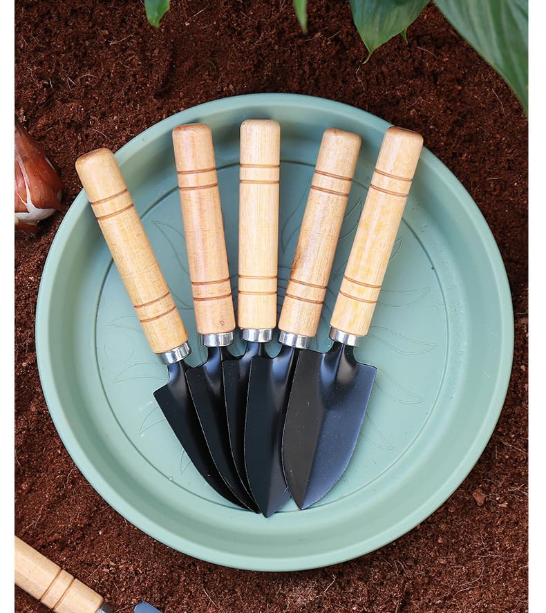 Wood Handle Garden Hand Trowel Iron Narrow Shovel Mini Digging Spade for Planting Transplanting Weeding Potting Succulent Care 6.69 x 1.38 Inch with Storage Bag 1 PCS
