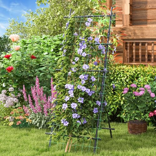 Giantex Cucumber Trellis, Trellis for Climbing Plants Outdoor, Garden Trellis w/Netting, PE-Coated Metal, Clips, Plant Support for Flower Vine Grape Vegetable Fruit, Adjustable Shape, 31"x 26"x74" - size: 31"x26"x74"