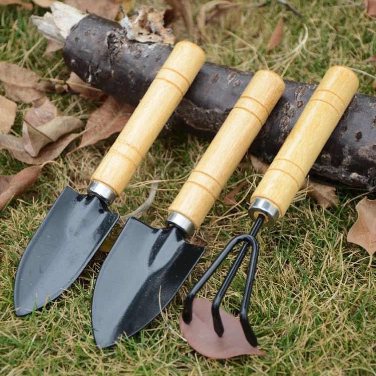 6Pcs Mini Gardening Tool Set, Shovel, Spade, Rake Kit with Ergonomic Wooden Handles, Ideal for Planting, Weeding, Cultivating, Gardening Plant Tool for Cactus Herbs Indoor Miniature Plants (2 Sets)