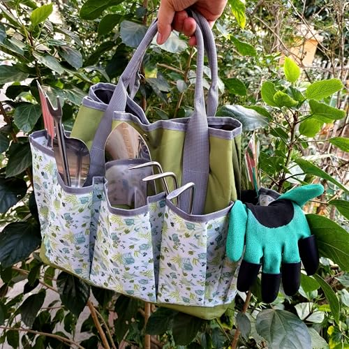 41-Piece Premium Gardening Tool Set, Stainless Steel Heavy Duty Gardening Tool Kit, with Non-Slip Rubber Grip, Storage Tote Bag, Outdoor Hand Tools, Ideal Gardening Gifts for All (Green) - color: Green
